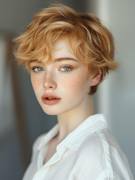 una mujer con el cabello corto