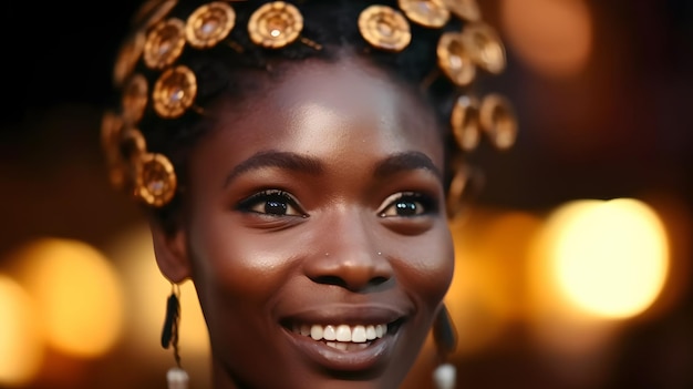 Una mujer con cabello dorado y rizos dorados en la cabeza.