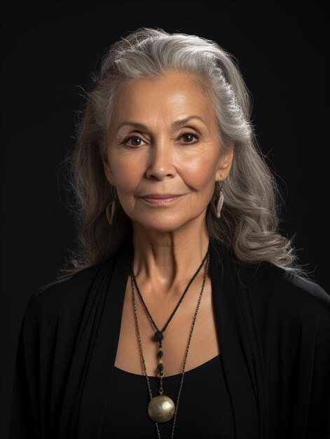 Foto una mujer de cabello gris y un collar que dice que es una dama