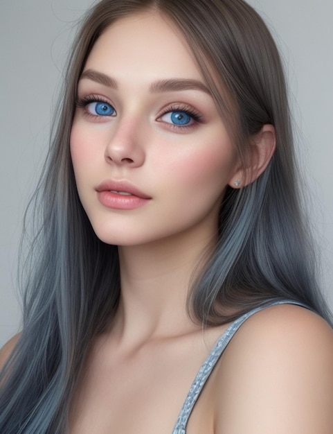 una mujer con cabello gris y ojos azules