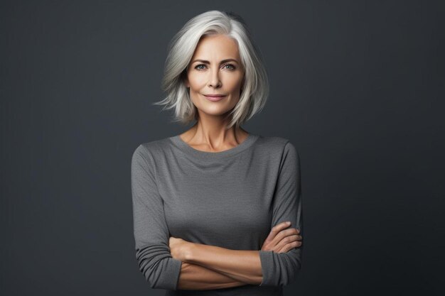 una mujer de cabello gris posando para una foto