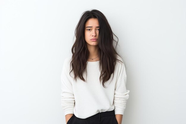 una mujer con el cabello largo y una camisa blanca tiene una falda negra en él