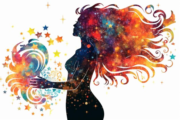 Foto una mujer con cabello largo y estrellas en su cabello generativo ai