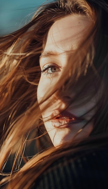 una mujer con cabello largo y un ojo azul