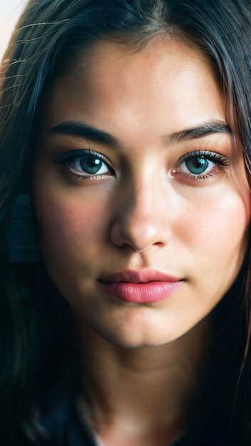 Una mujer con cabello largo y ojos azules.