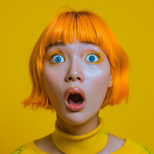 Foto una mujer con cabello naranja y ojos azules