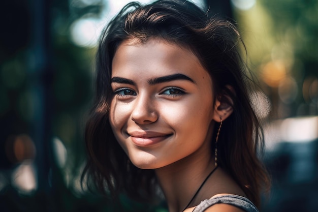 Una mujer con cabello oscuro y una sonrisa en su rostro.