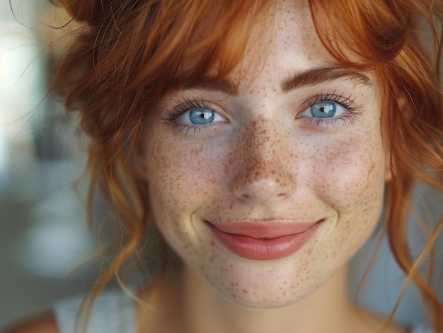 Una mujer con el cabello peciloso de cerca