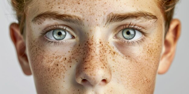 Foto mujer con cabello peciloso y ojos azules