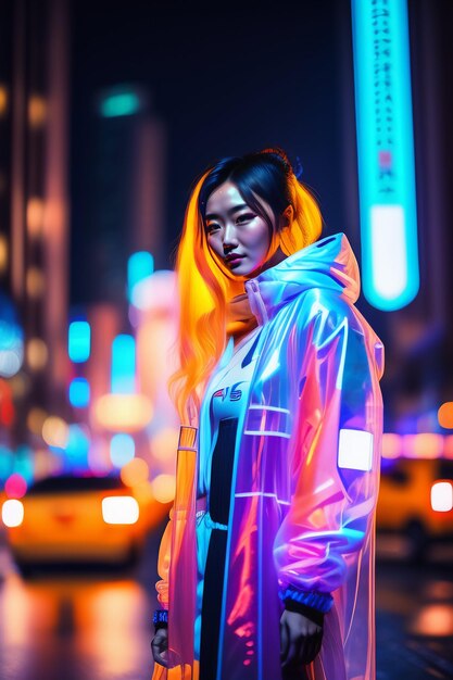 Foto una mujer con cabello púrpura y ojos rosados