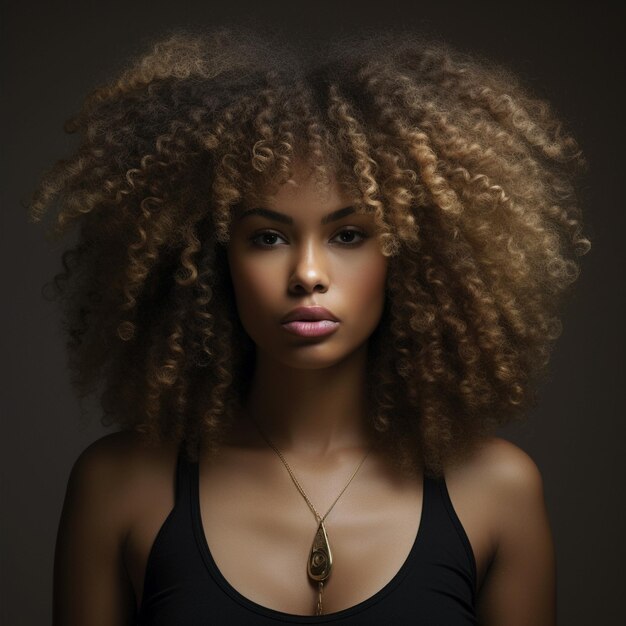 Una mujer con cabello rizado afro