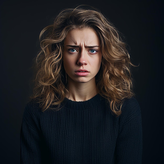 una mujer con cabello rizado está mirando a la cámara