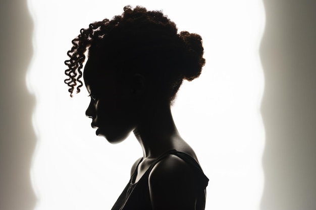 Foto una mujer con el cabello rizado en silueta