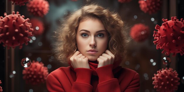 una mujer de cabello rojo está posando con las manos en la barbilla