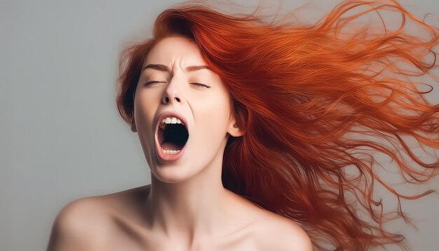 Mujer de cabello rojo gritando