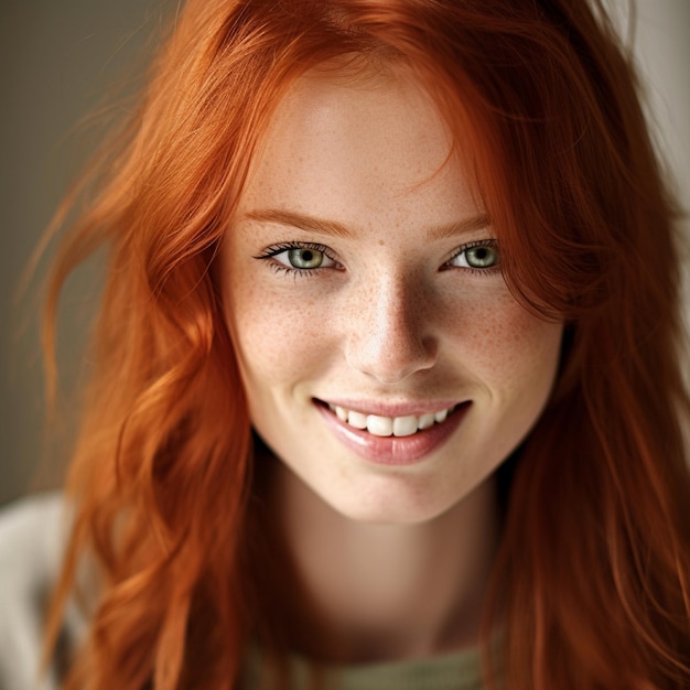 una mujer con cabello rojo y ojos verdes