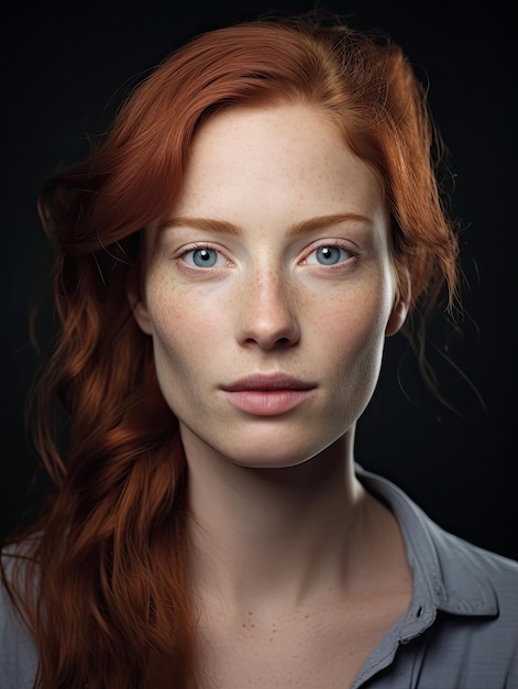 una mujer de cabello rojo y pecas