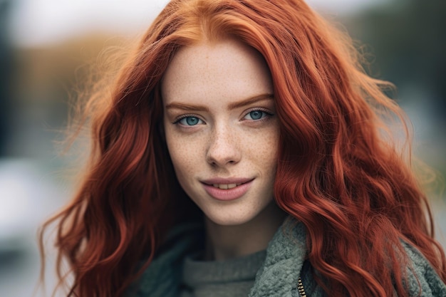 una mujer de cabello rojo y pecas