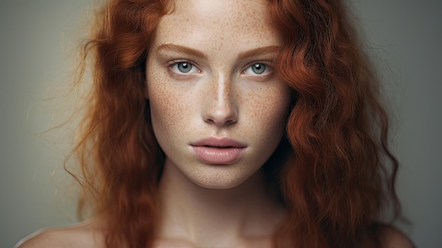 una mujer de cabello rojo y pecas