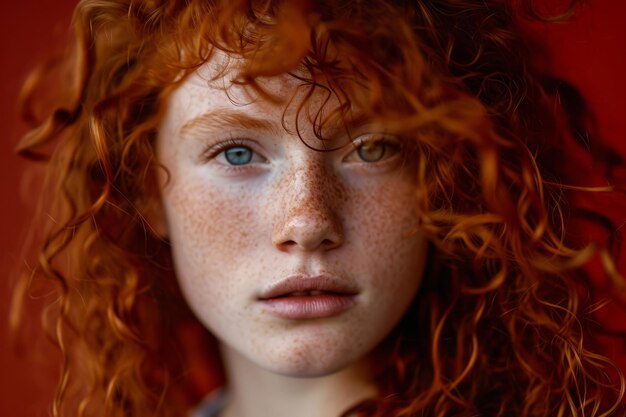 Foto una mujer de cabello rojo y pecas.