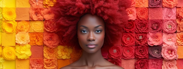 Mujer de cabello rojo de pie frente a una pared de colores