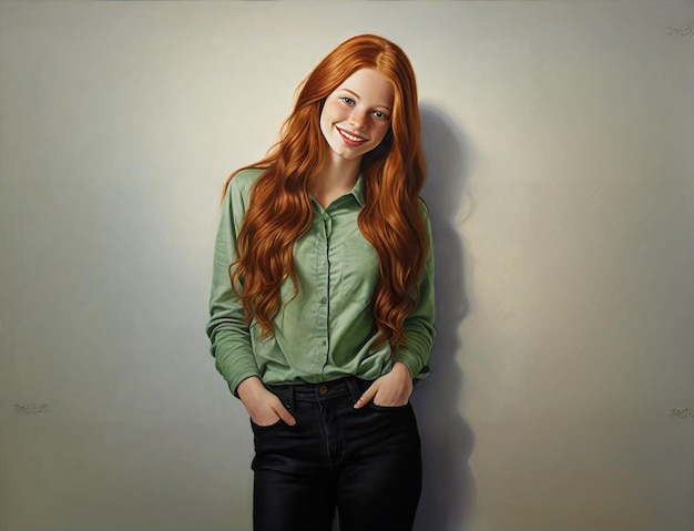una mujer con el cabello rojo posa para una foto