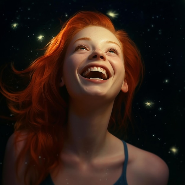 una mujer de cabello rojo sonriendo y una sonrisa en su rostro.