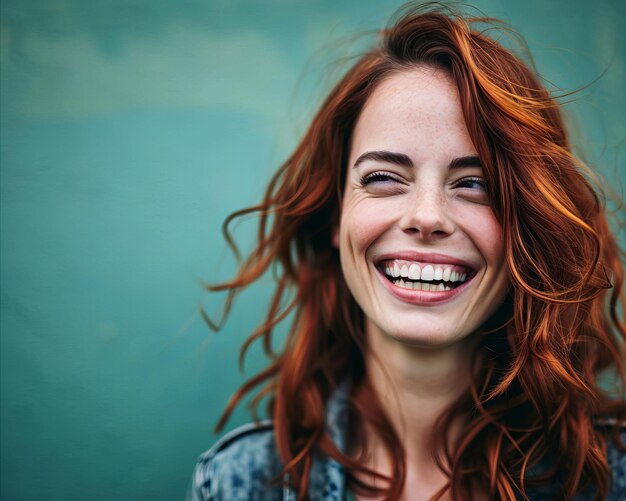 Una mujer con cabello rojo sonriendo