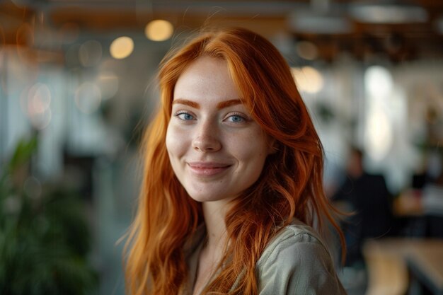 Foto una mujer de cabello rojo y una sonrisa que dice que te quiero