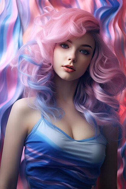 Una mujer con el cabello rosa y azul