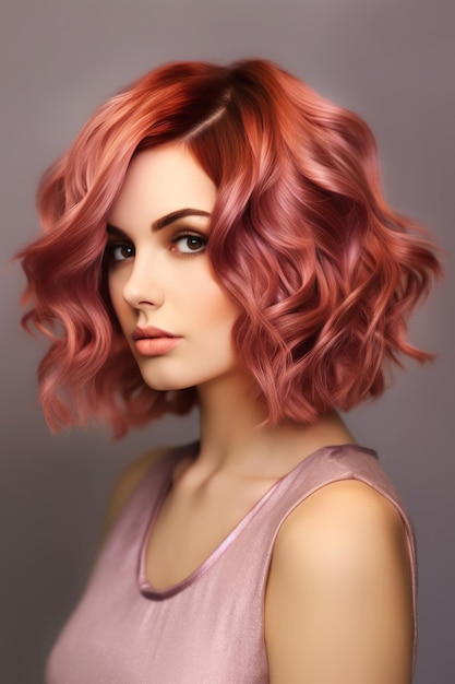 Una mujer con cabello rosa y un bob rosa.