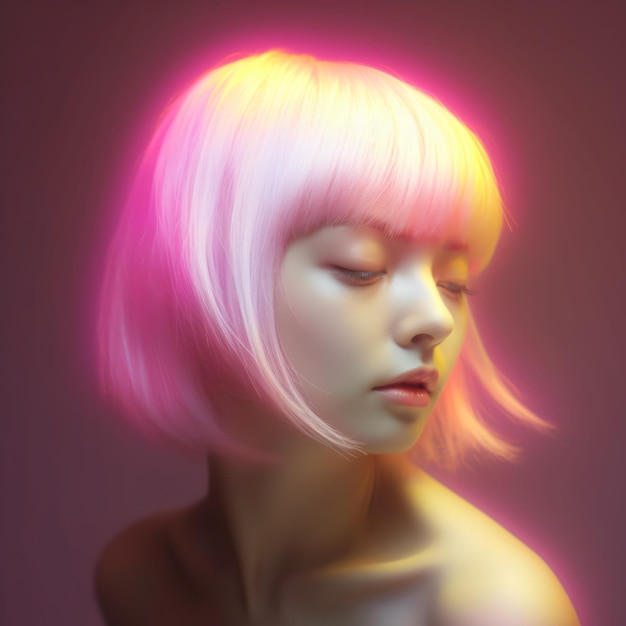 Una mujer con cabello rosa y un bob rosa.