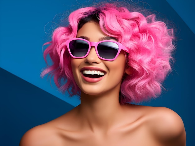 Foto una mujer con cabello rosa y negro.