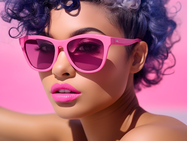 Foto una mujer con cabello rosa y negro.