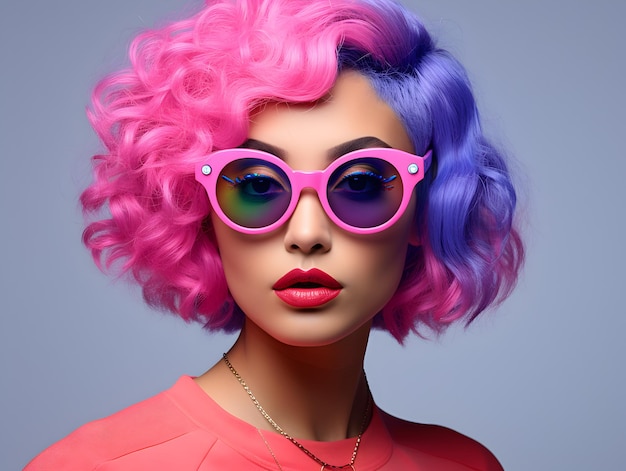 Foto una mujer con cabello rosa y negro.