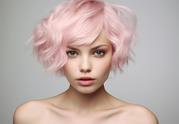 Una mujer con cabello rosa