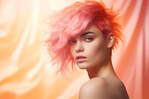 una mujer con cabello rosa