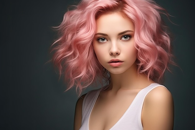 una mujer con cabello rosa