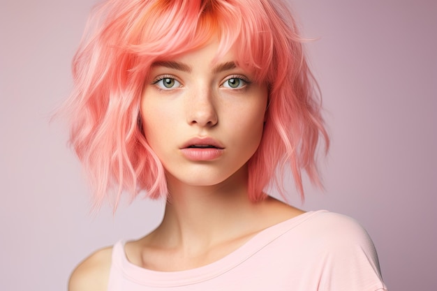 una mujer con cabello rosa