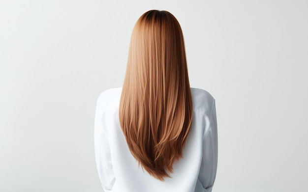 Foto mujer de cabello rubio dorado cabello marrón dorado sobre un fondo blanco