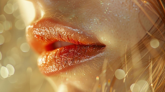 una mujer con cabello rubio y un labio rojo