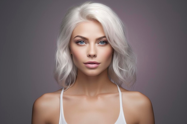 Foto una mujer con cabello rubio y peluca blanca.