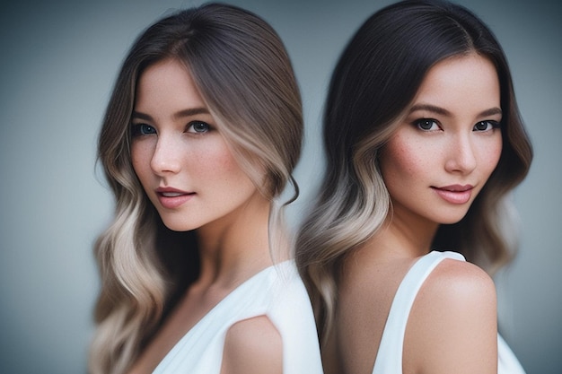 Una mujer con cabello rubio y un top blanco.