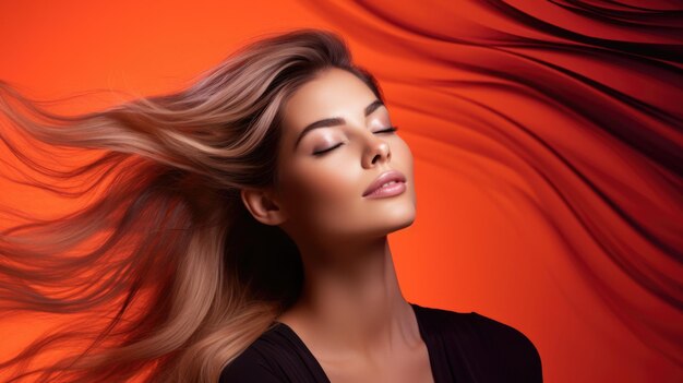 Una mujer con el cabello soplando en el viento