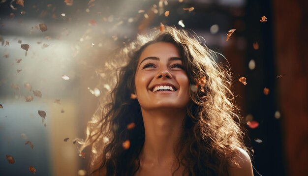 una mujer con el cabello soplando en el viento