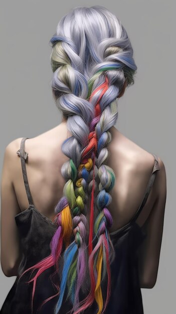 Foto una mujer con un cabello trenzado arcoiris