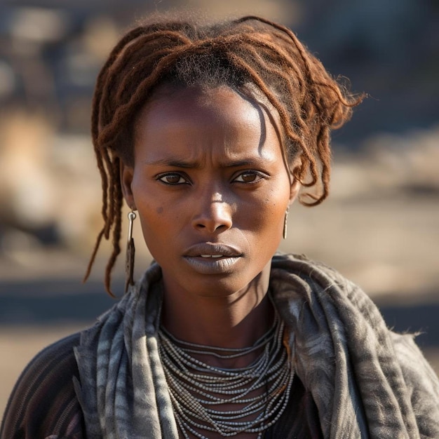 Foto una mujer con el cabello trenzado y un collar en la cabeza