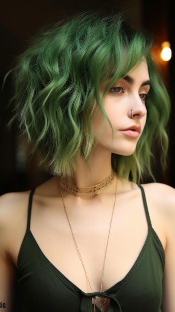 Mujer con cabello verde en sostén