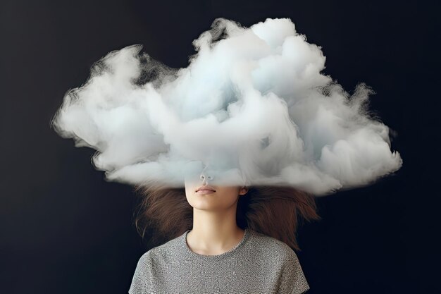 Foto mujer con la cabeza en la nube