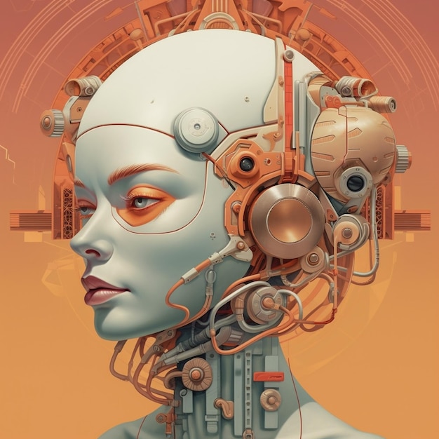 una mujer con cabeza de robot que tiene la palabra robot escrita.